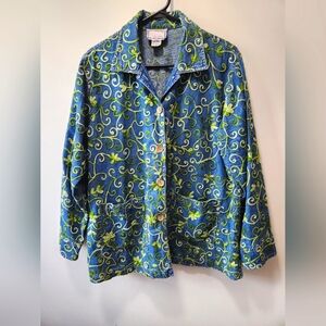 1980's Vintage April Cornell Denim Floral Ivy Embroided Jacket, Size S/M